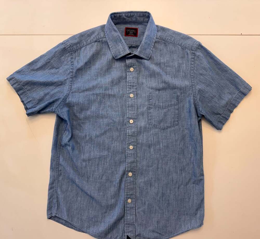 UNTUCKit Palomino Blue Cotton Short Sleeve Shirt, Slim Fit, Men's Medium